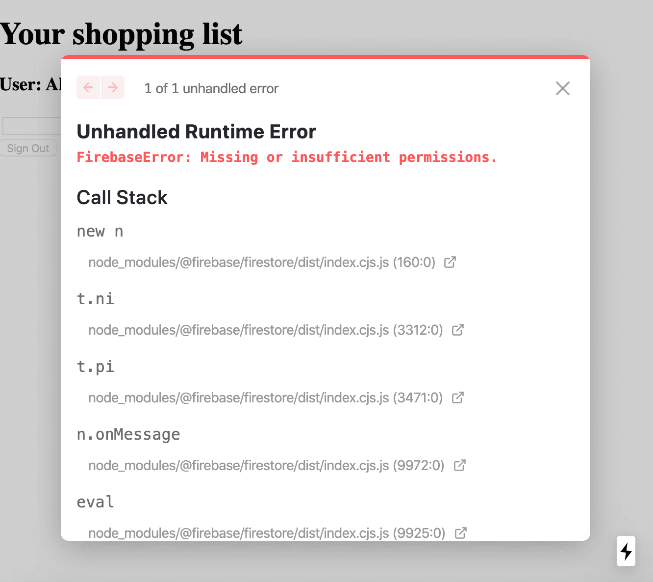 Runtime error screen